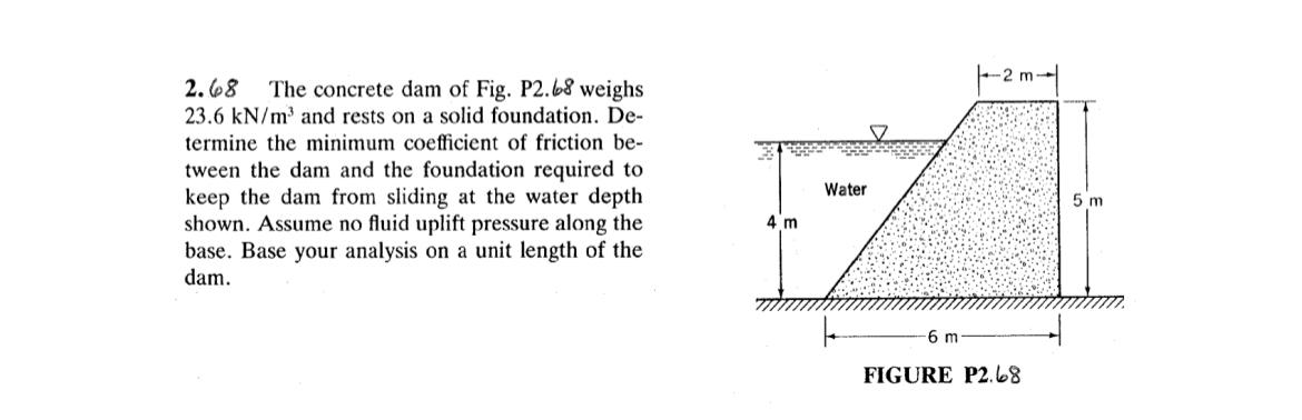 6 8 The concrete dam of Fig. P 2 . 6 8 weighs 2 3