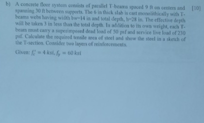 b ) A concrete foor system consists of parallel T