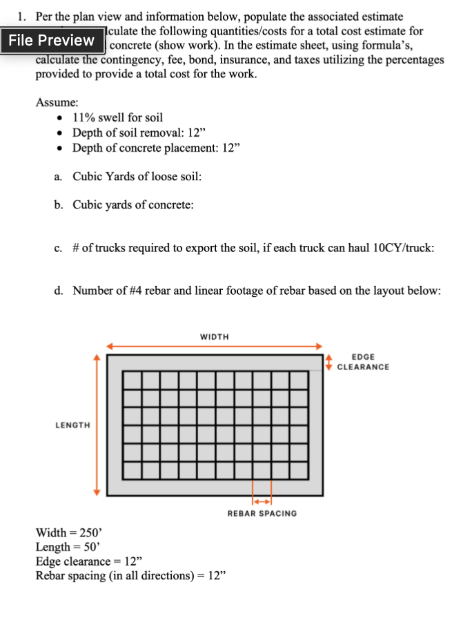 Per the plan view and information below, populate