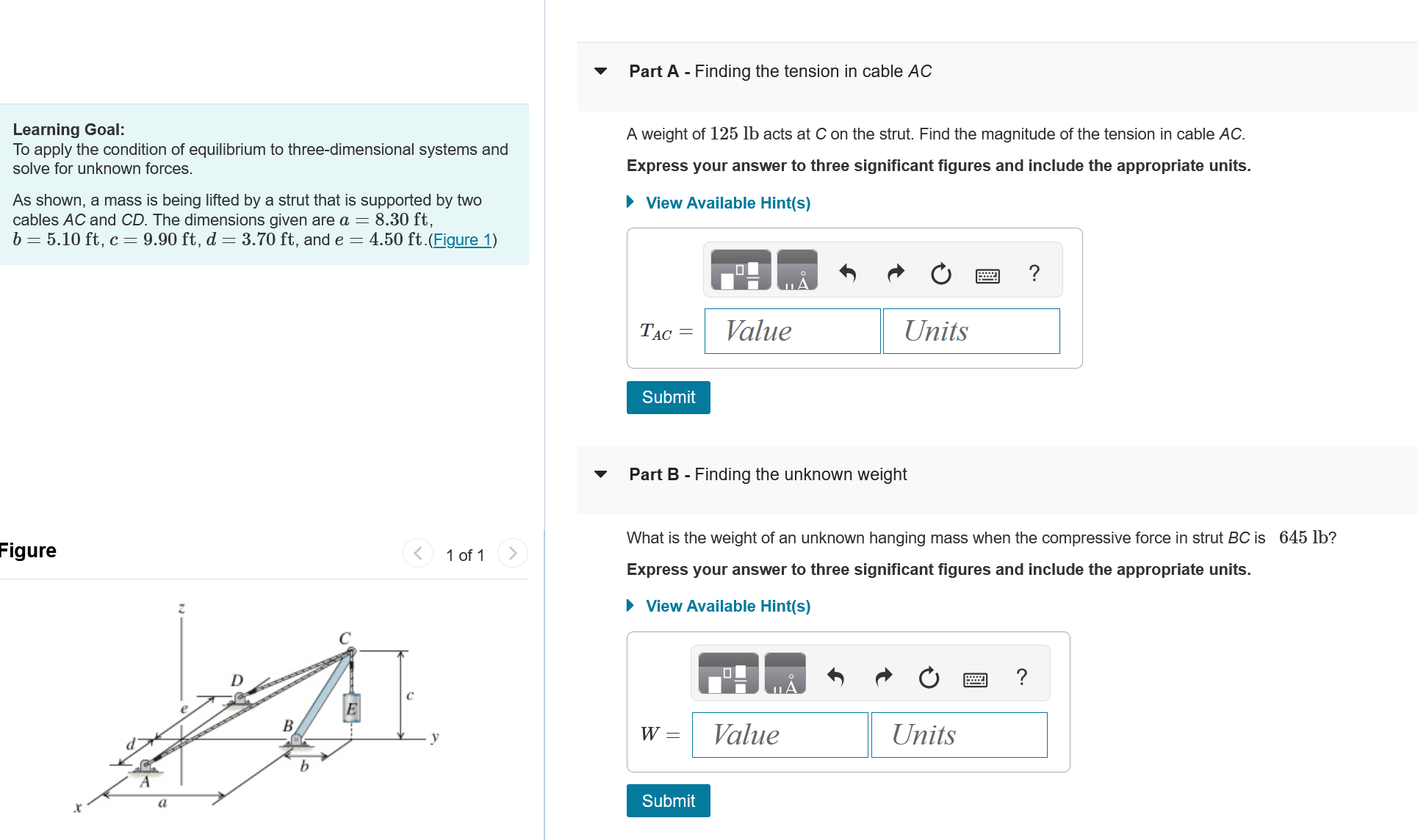 Part A - Finding the tension in cable \ ( A C \ )