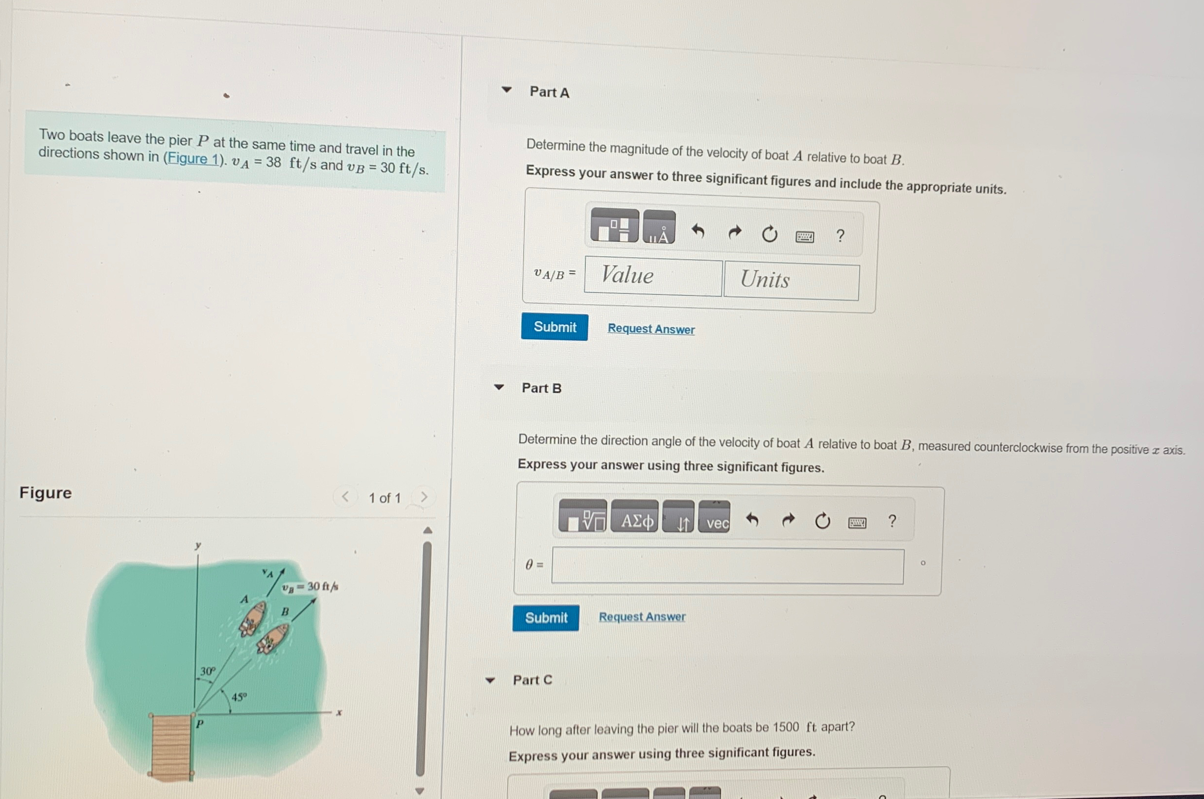 Part A Two boats leave the pier P at the same