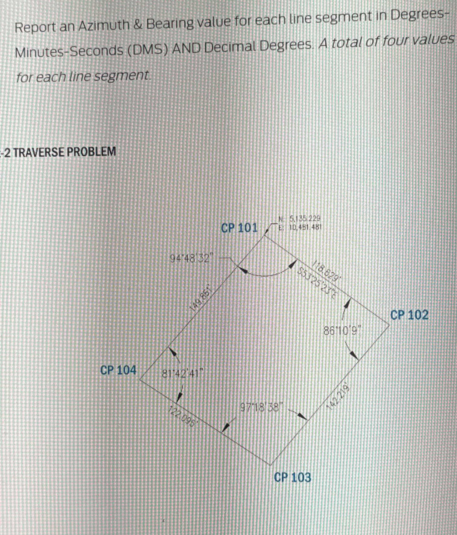Report an Azimuth & Bearing value for each line