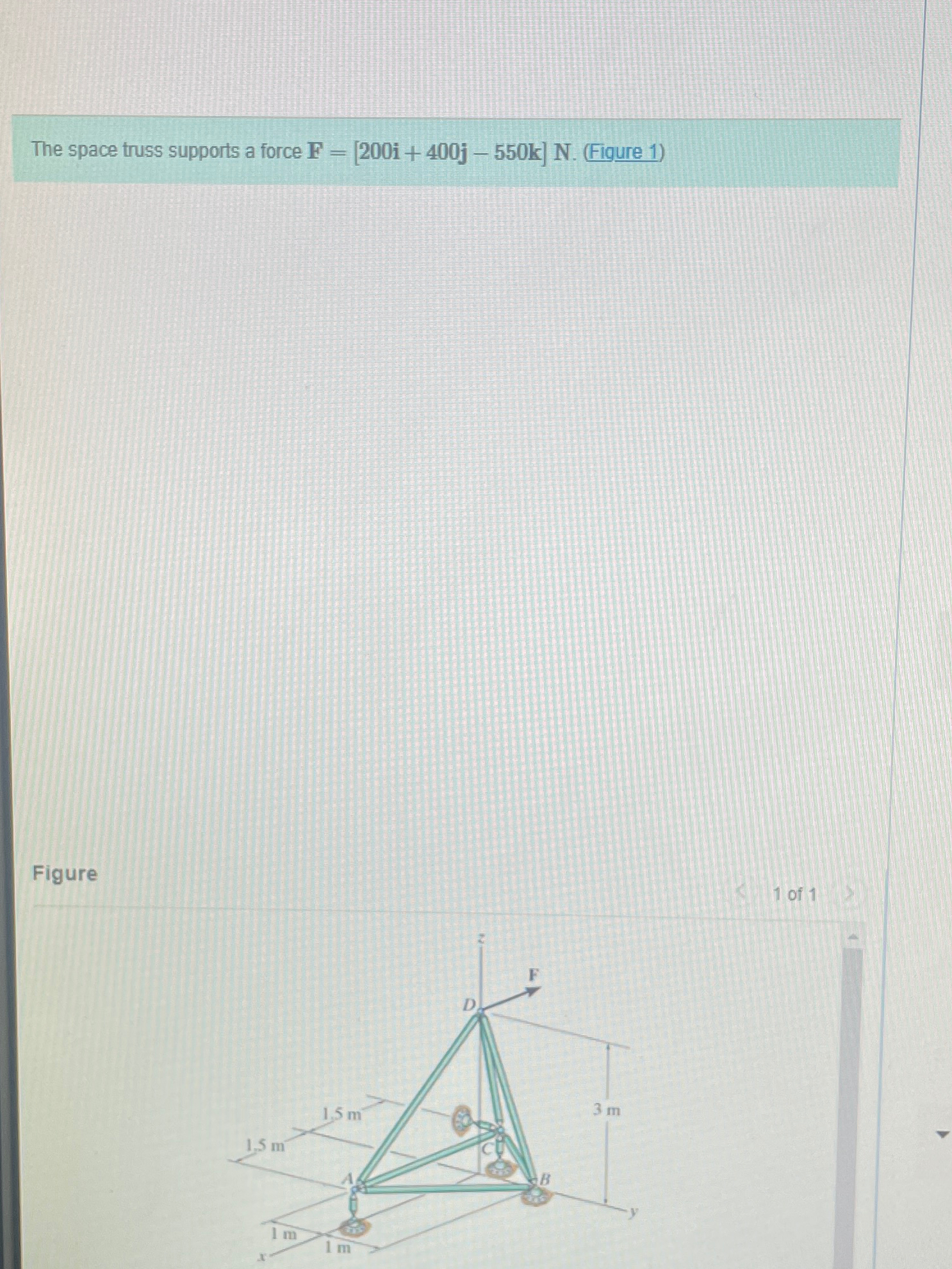 The space truss supports a force F = [ 2 0 0 i +