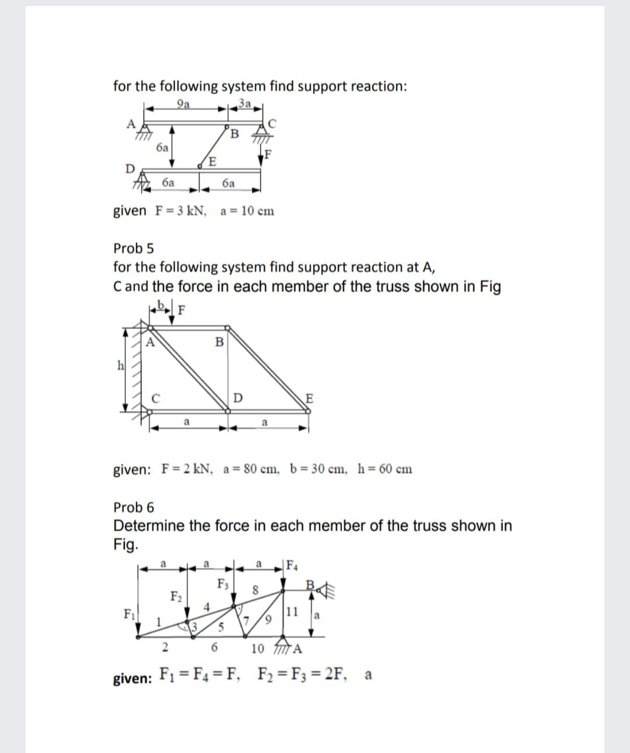 for the following svstem find support reaction: