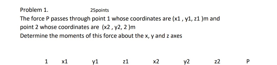 Problem 1 . 2 5 points The force P passes through