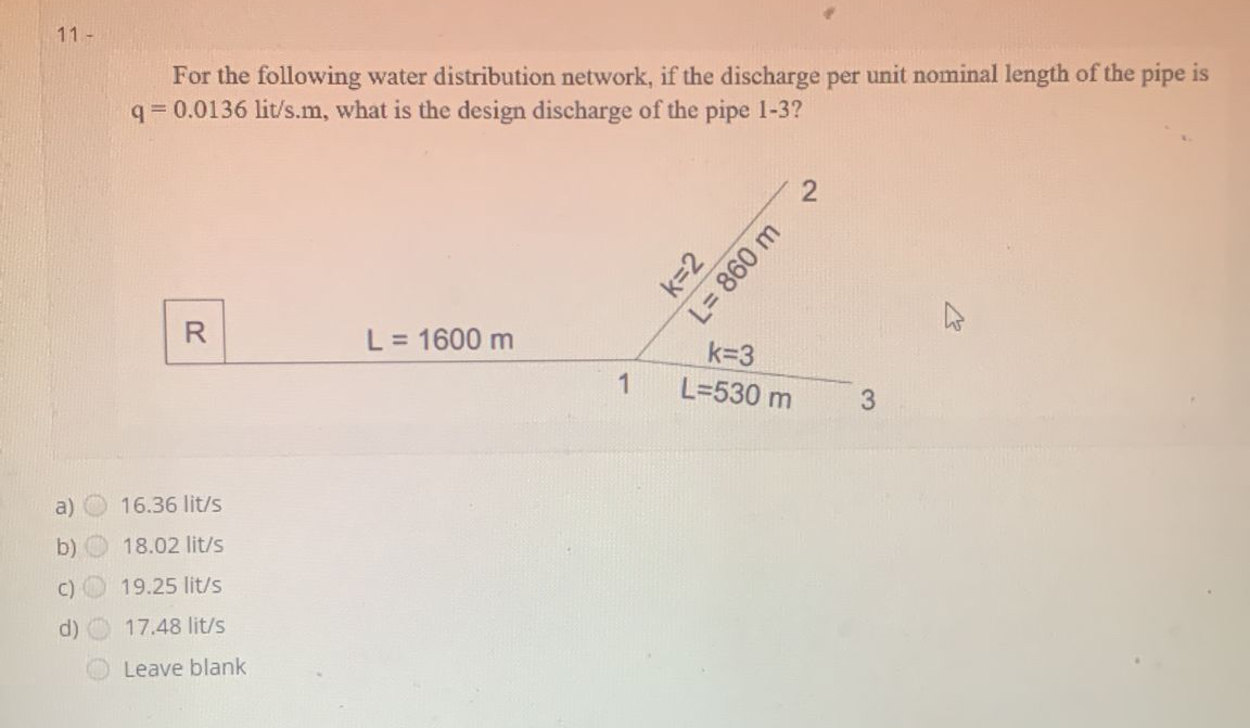 For the following water distribution network, if