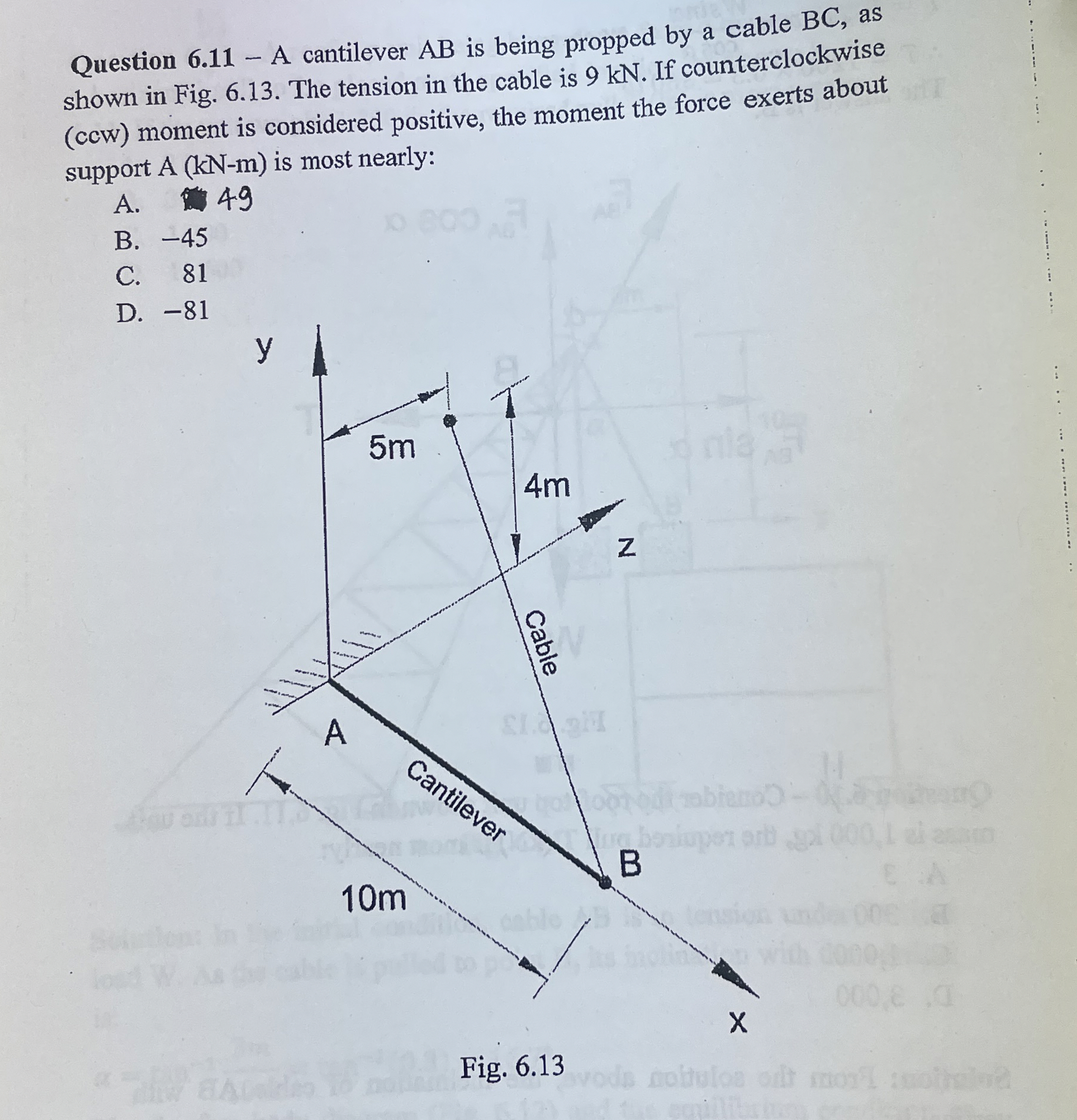 Question 6 . 1 1 - A cantilever A B is being
