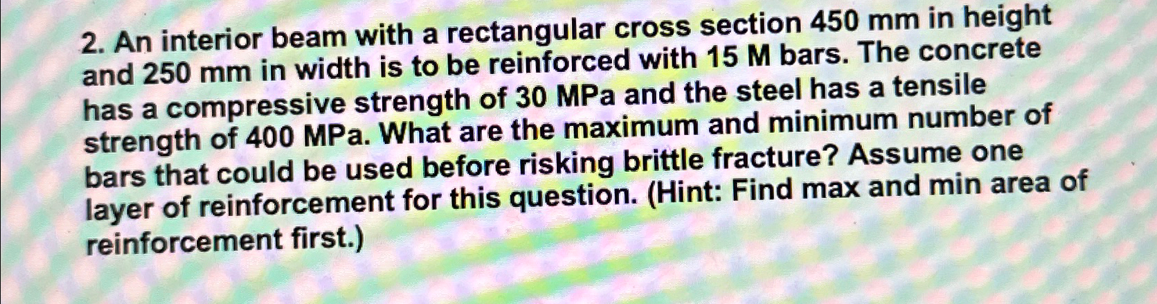 An interior beam with a rectangular cross section