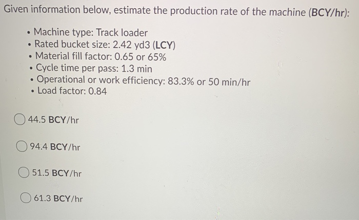 Estimate Production rate in BCY