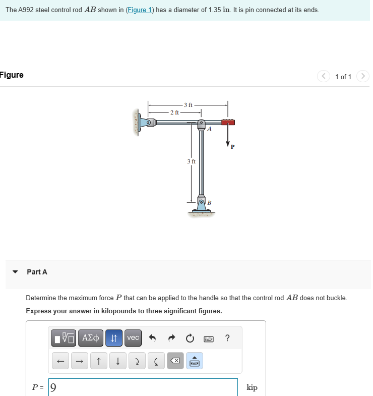 The A 9 9 2 steel control rod \ ( A B \ ) shown