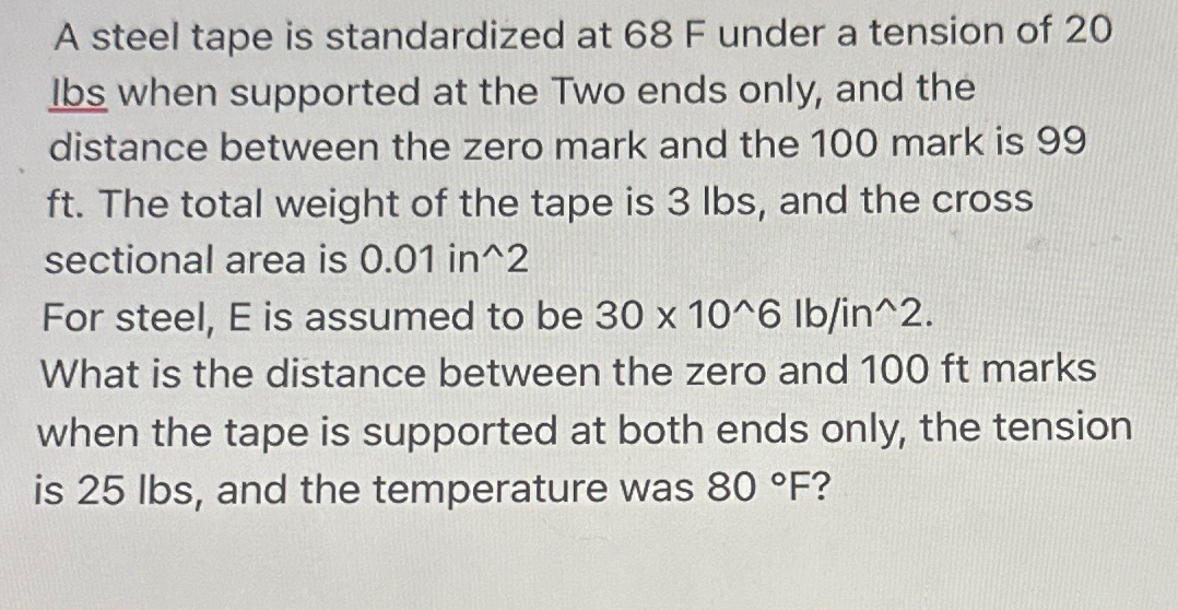 A steel tape is standardized at 6 8 F under a