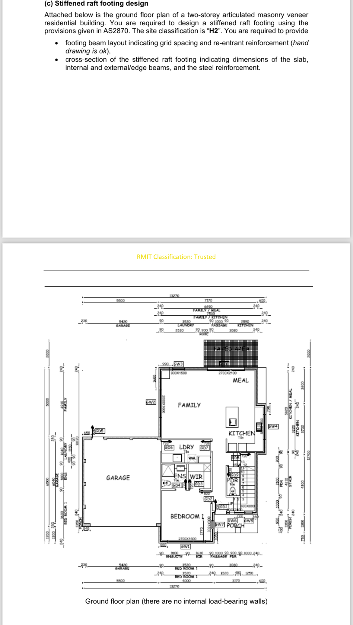 ( c ) Stiffened raft footing design Attached