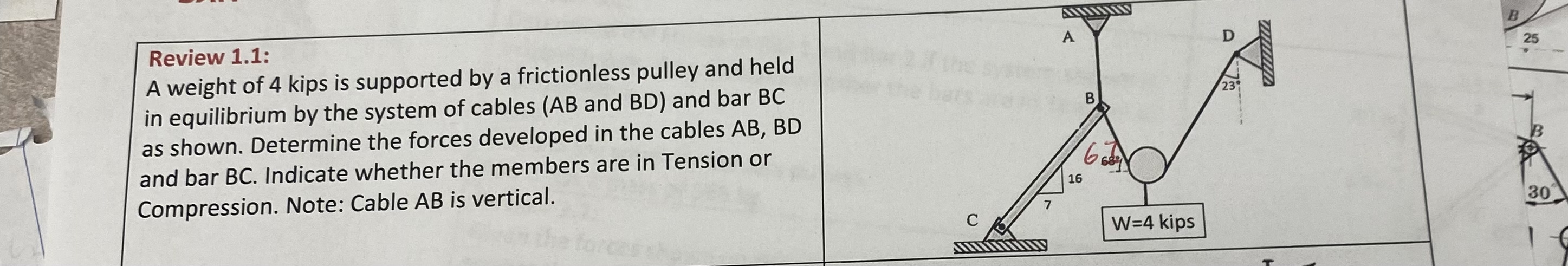 Review 1 . 1 : A weight of 4 kips is supported by