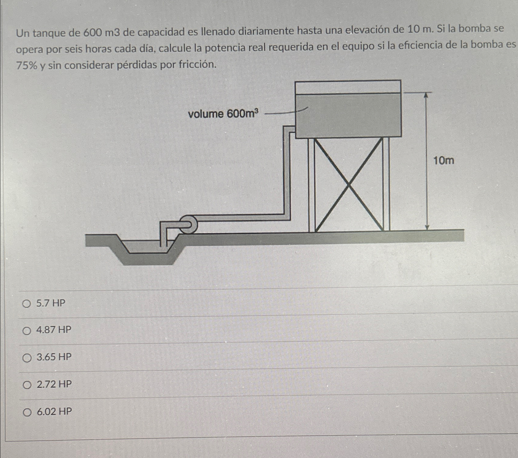 Un tanque de 6 0 0 m 3 de capacidad es llenado