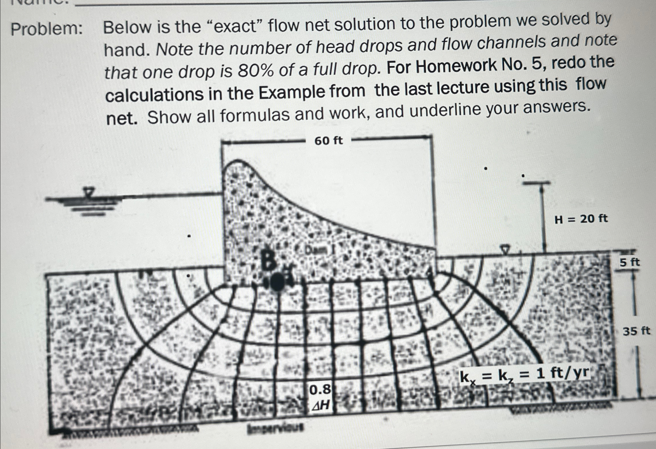 Problem: Below is the "exact" flow net solution