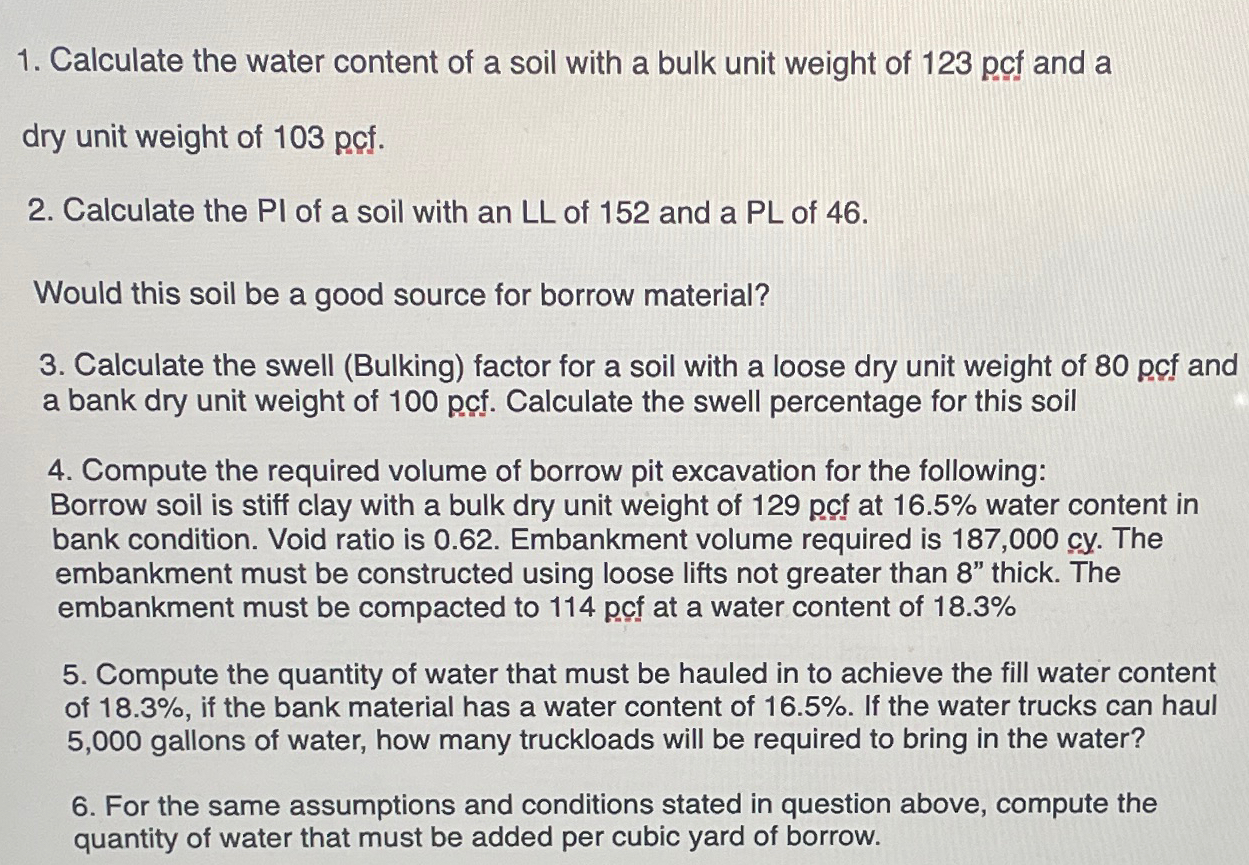 Calculate the water content of a soil with a bulk