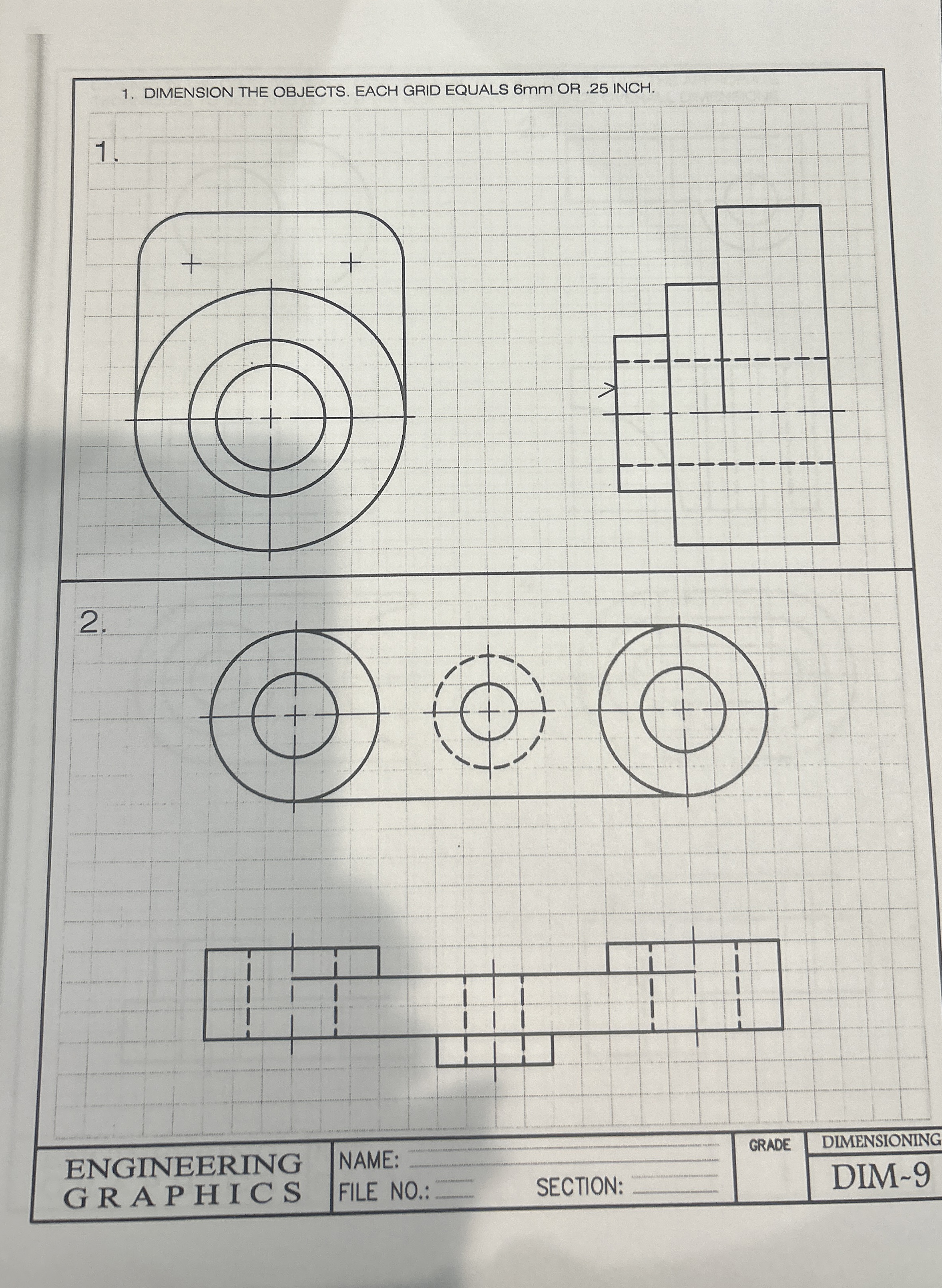 DIMENSION THE OBJECTS. EACH GRID = 3 m m OR 1 8 .