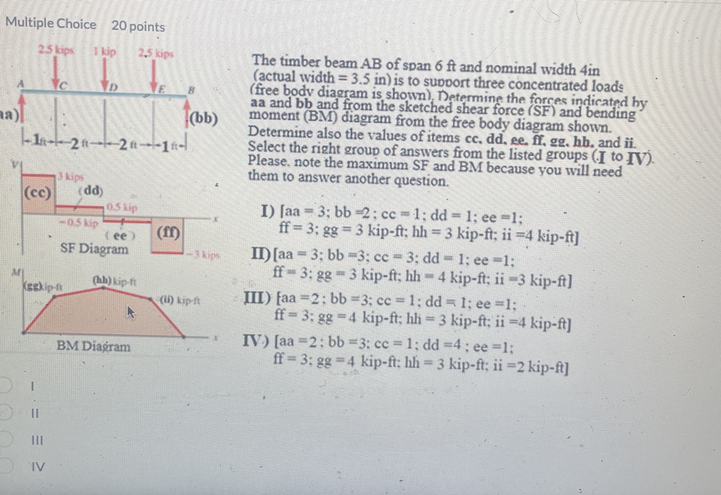 Multiple Choice 2 0 points The timber beam A B of
