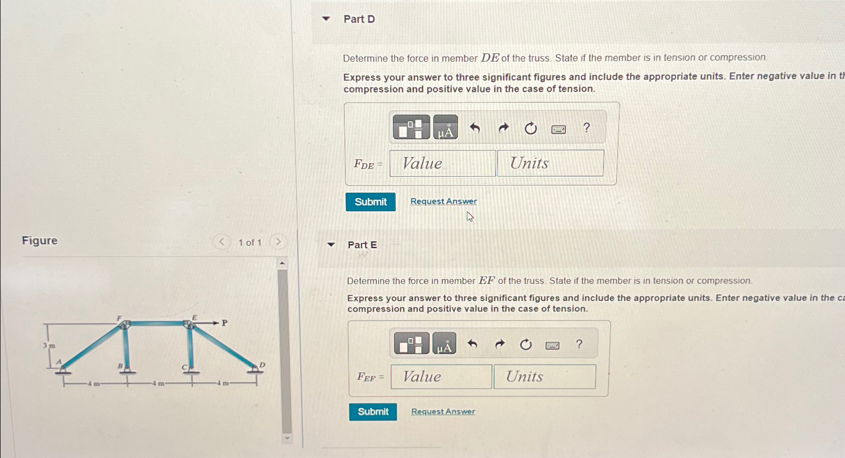 Part D Determine the force in member D E of the