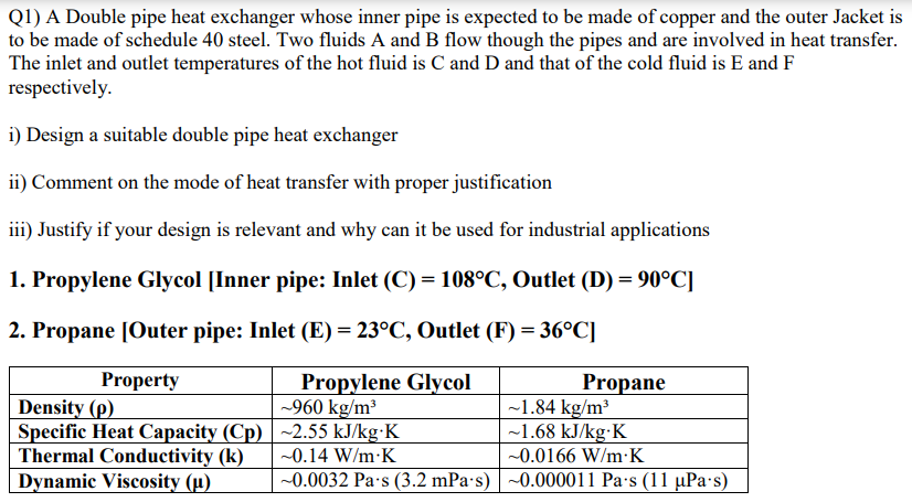 Q 1 ) A Double pipe heat exchanger whose inner