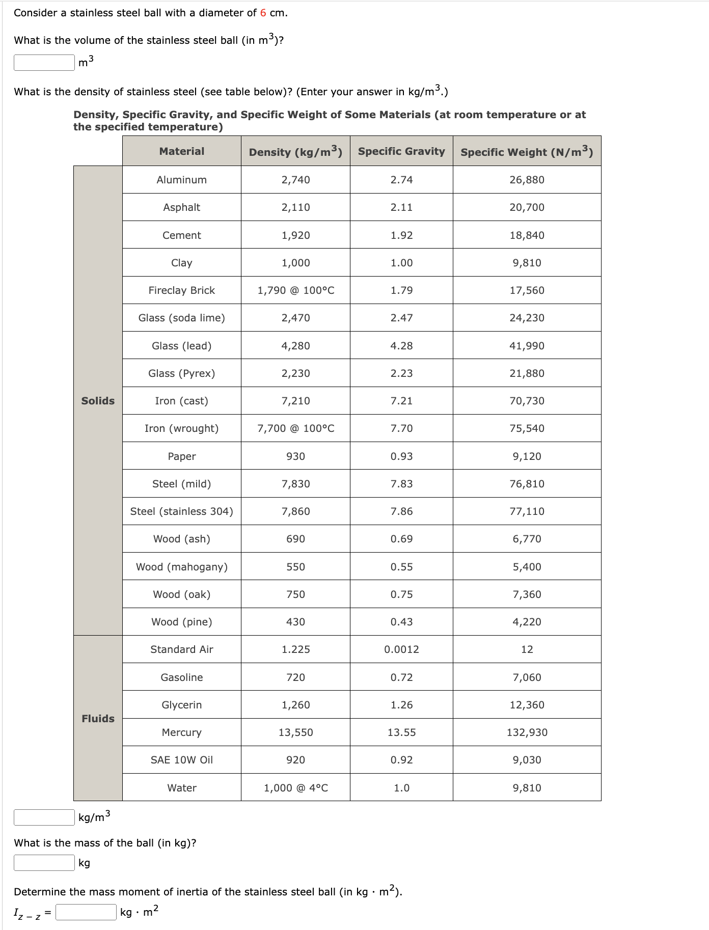 Consider a stainless steel ball with a diameter