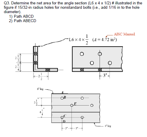 Q 3 . Determine the net area for the angle