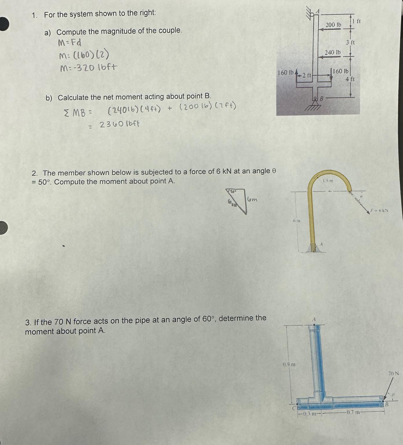 For the system shown to the right: a ) Compute