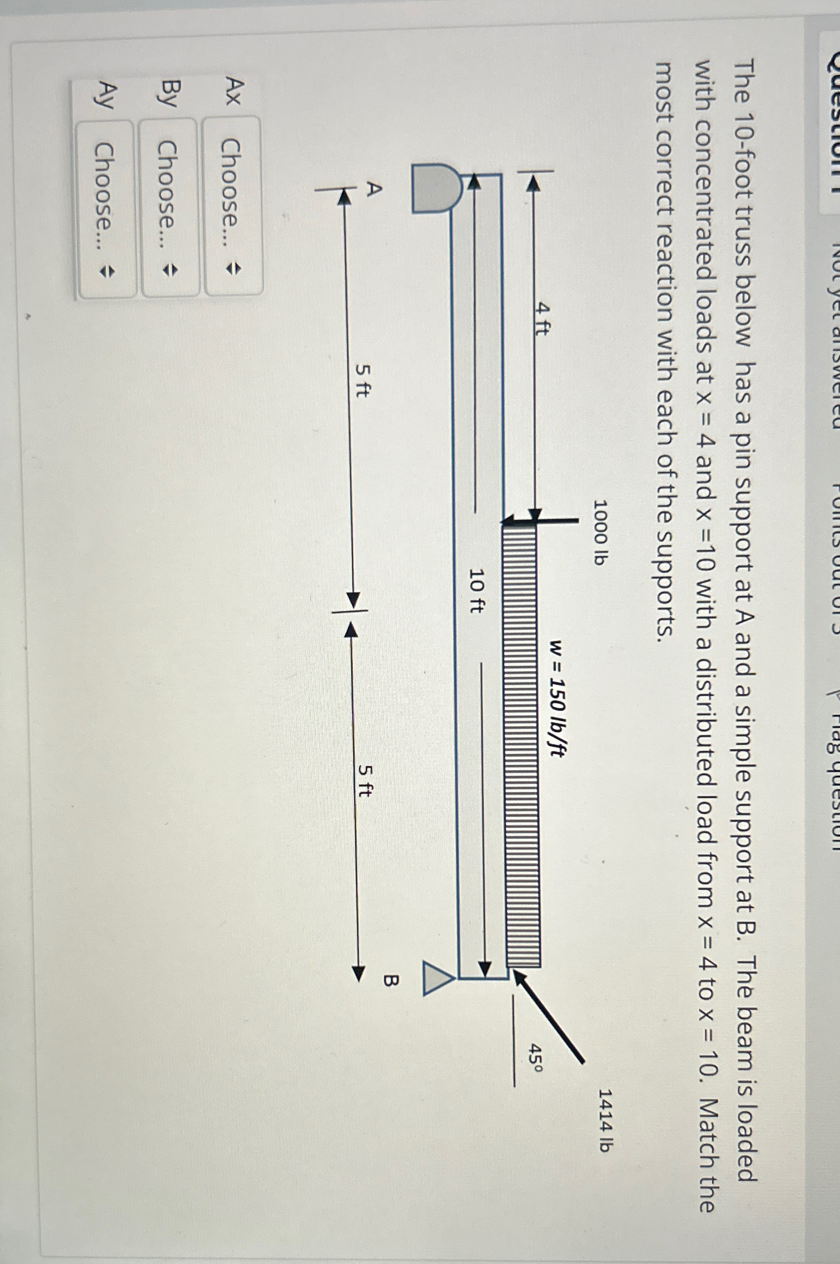 The 1 0 - foot truss below has a pin support at A