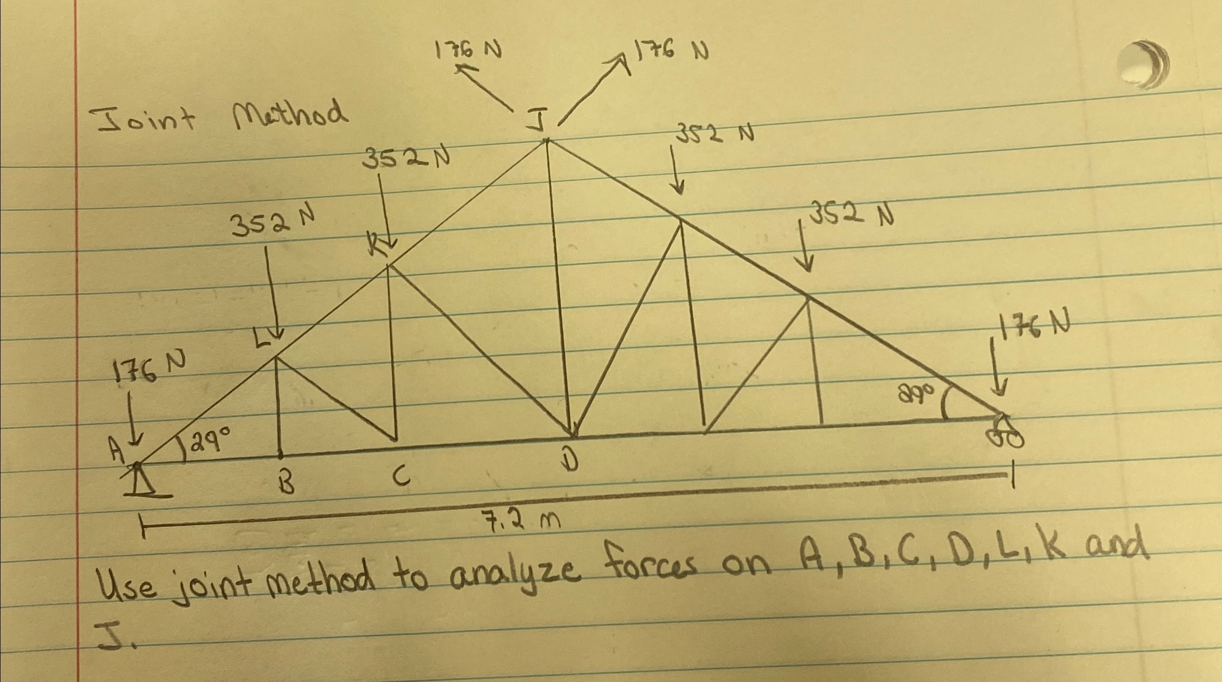 Use joint method to analyze forces on A , B , C ,