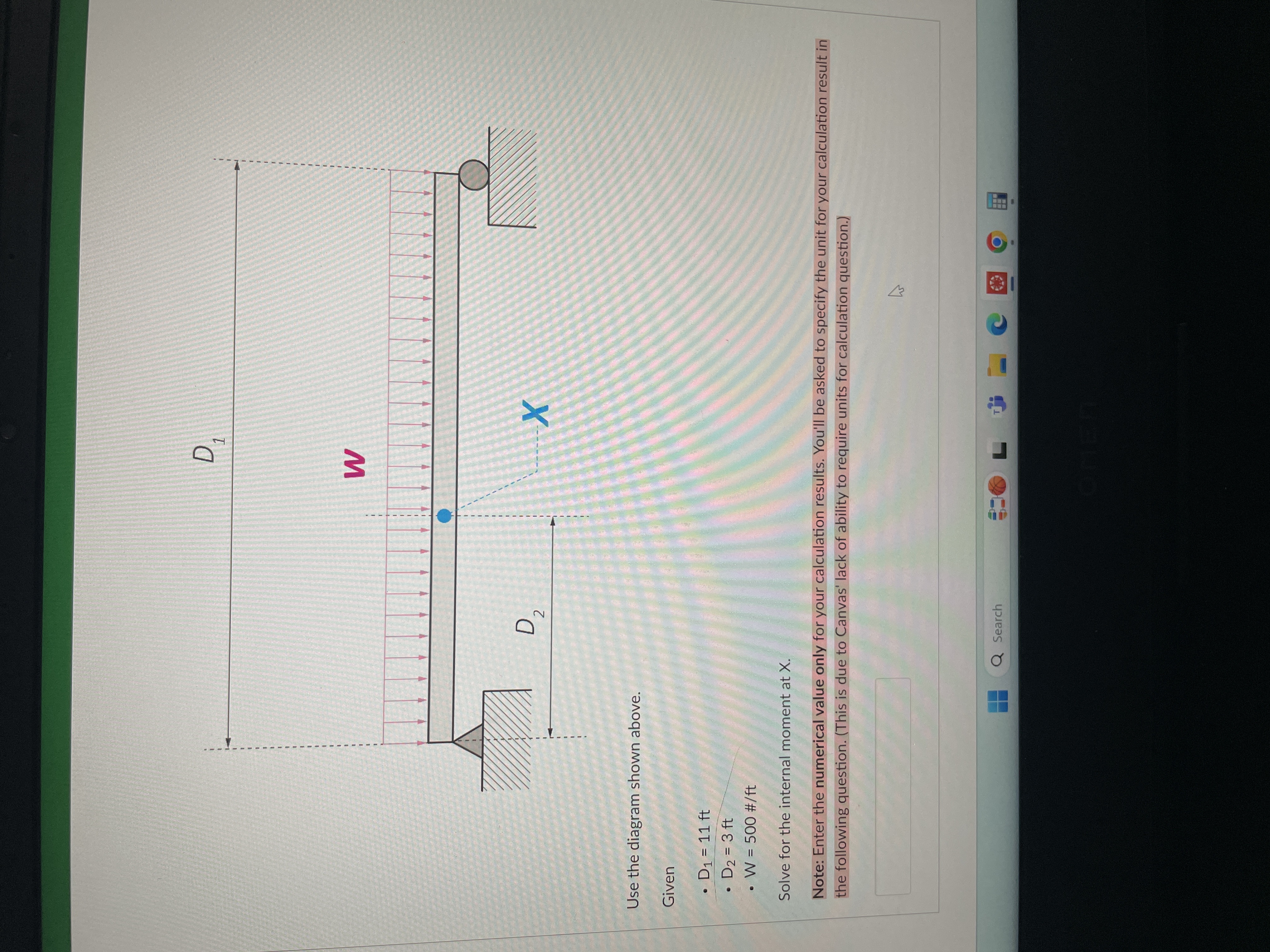 solve for the internal moment at x