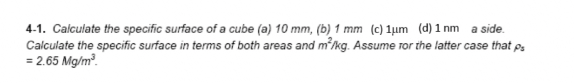 Calculate the specific surface in terms of both