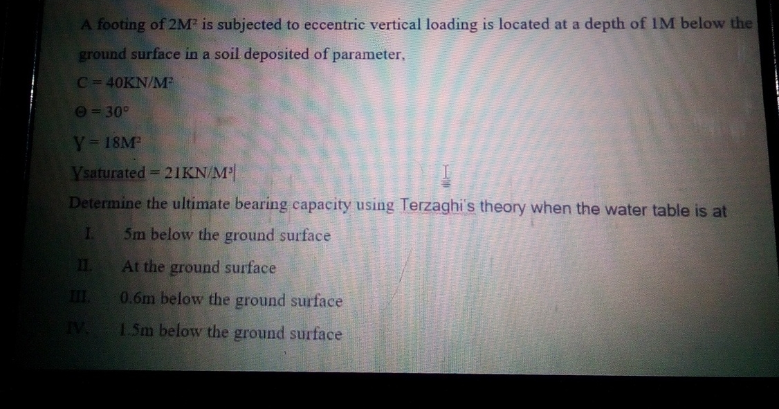 A footing of 2 M 2 is subjected to eccentric