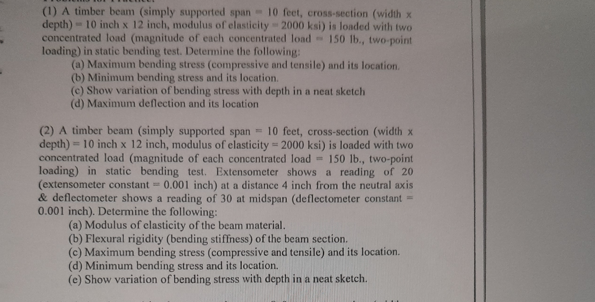 ( 1 ) A timber beam ( simply supported span = 1 0