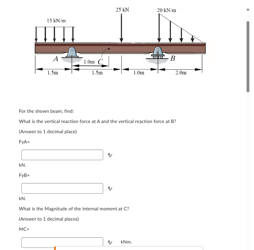 For the shown beam, find: What is the vertical