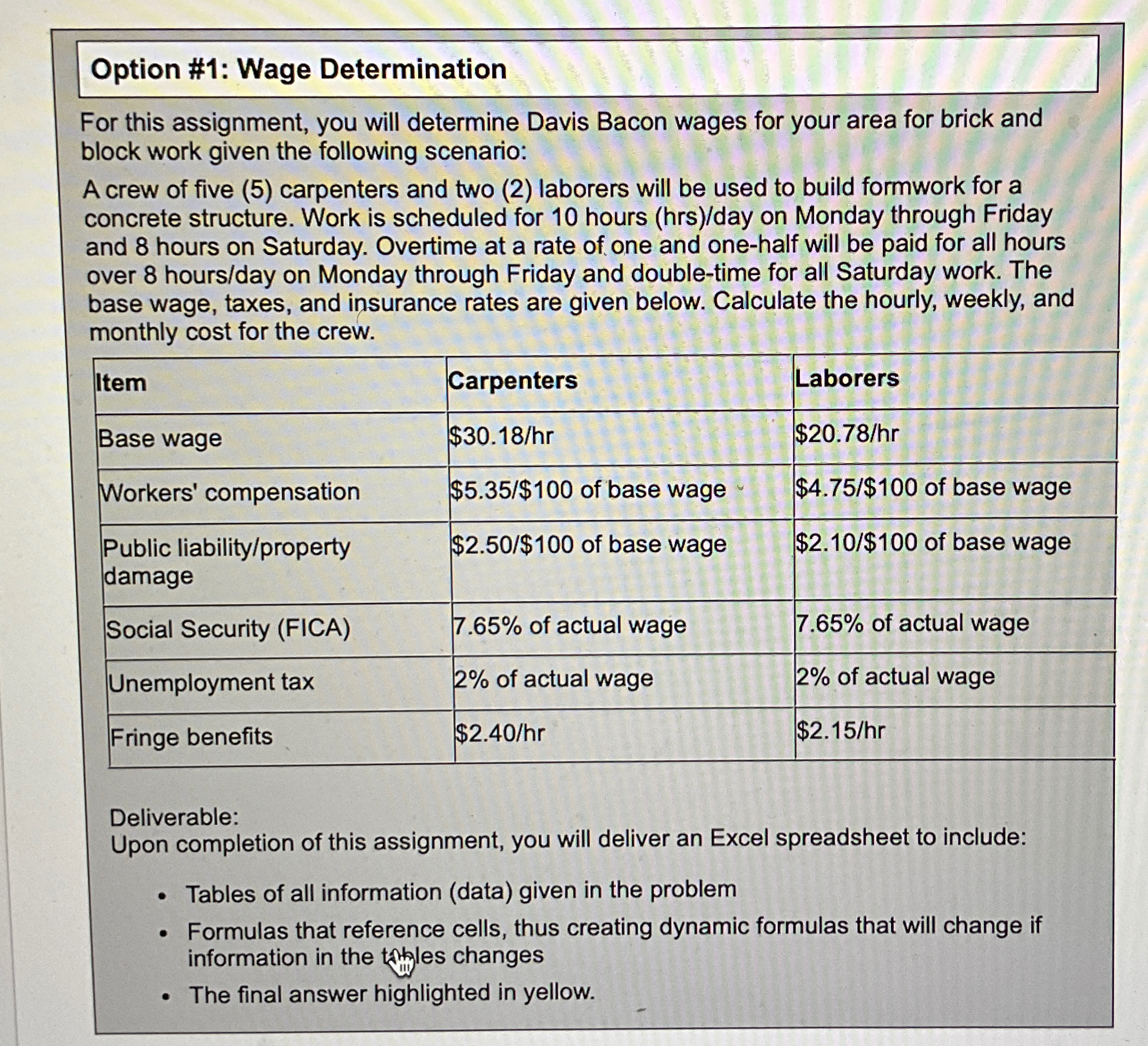 Option # 1 : Wage Determination For this