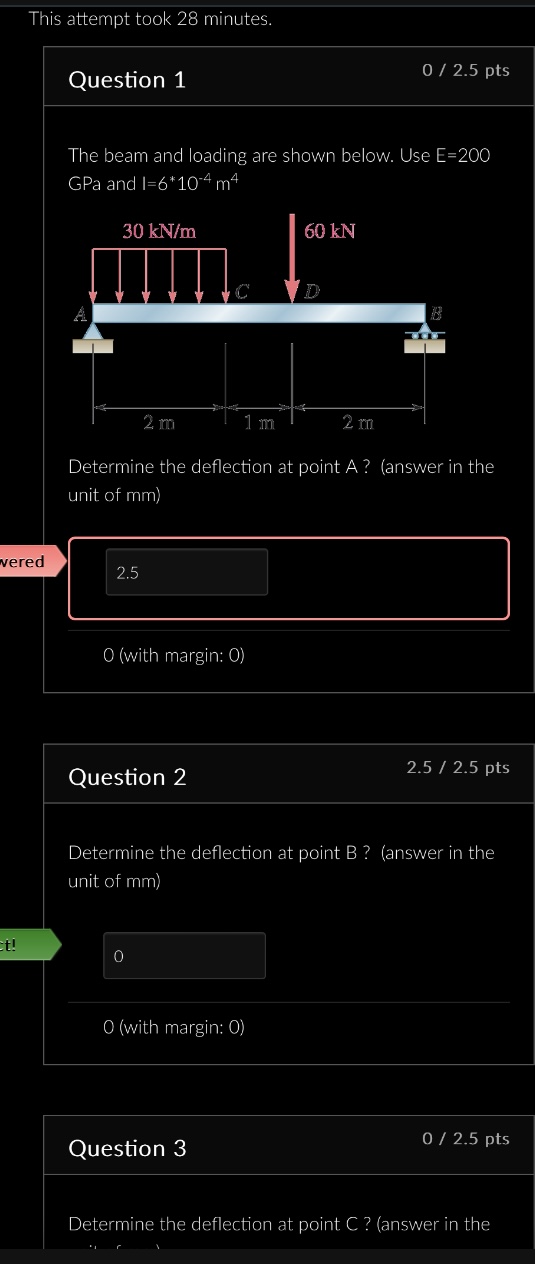 PLEASE DETERMINE THE DEFELCTION AT POINTS A , B ,