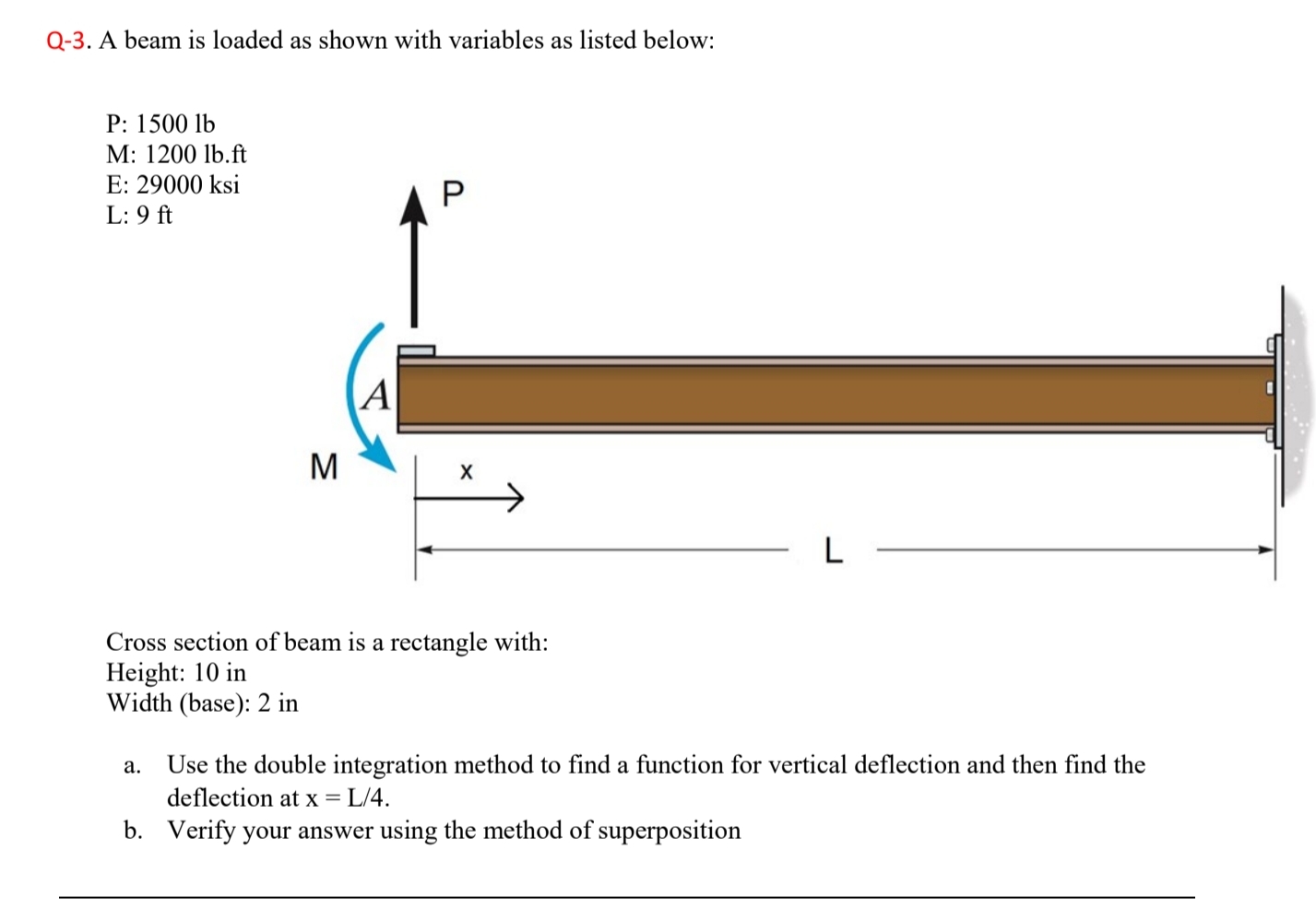Q - 3 . A beam is loaded as shown with variables