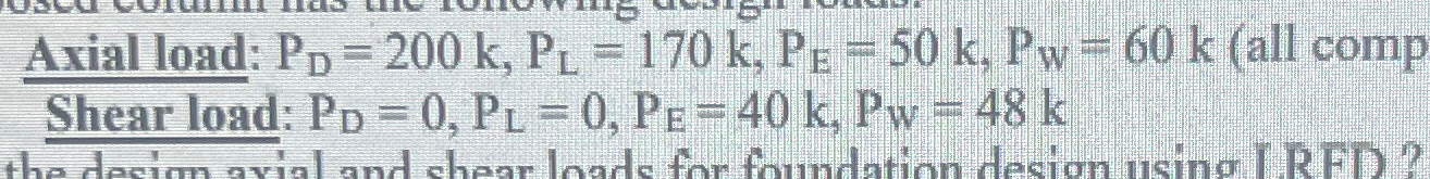 A proposed column has the following design loads