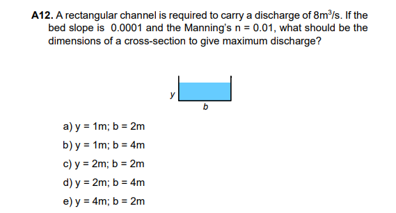 A 1 2 . A rectangular channel is required to