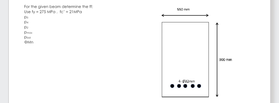 For the given beam determine the f f : Use fy = 2