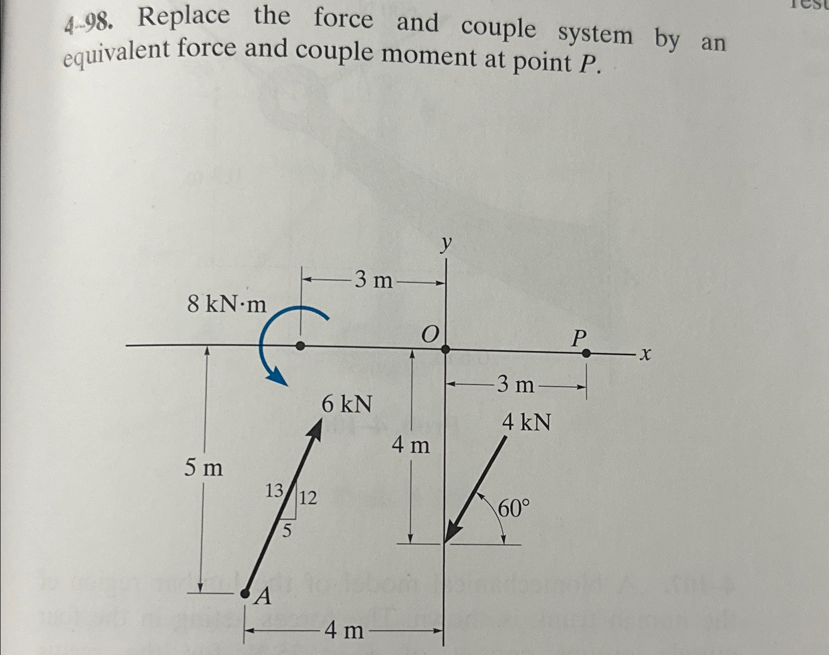 4 - 9 8 . Replace the force and couple system by