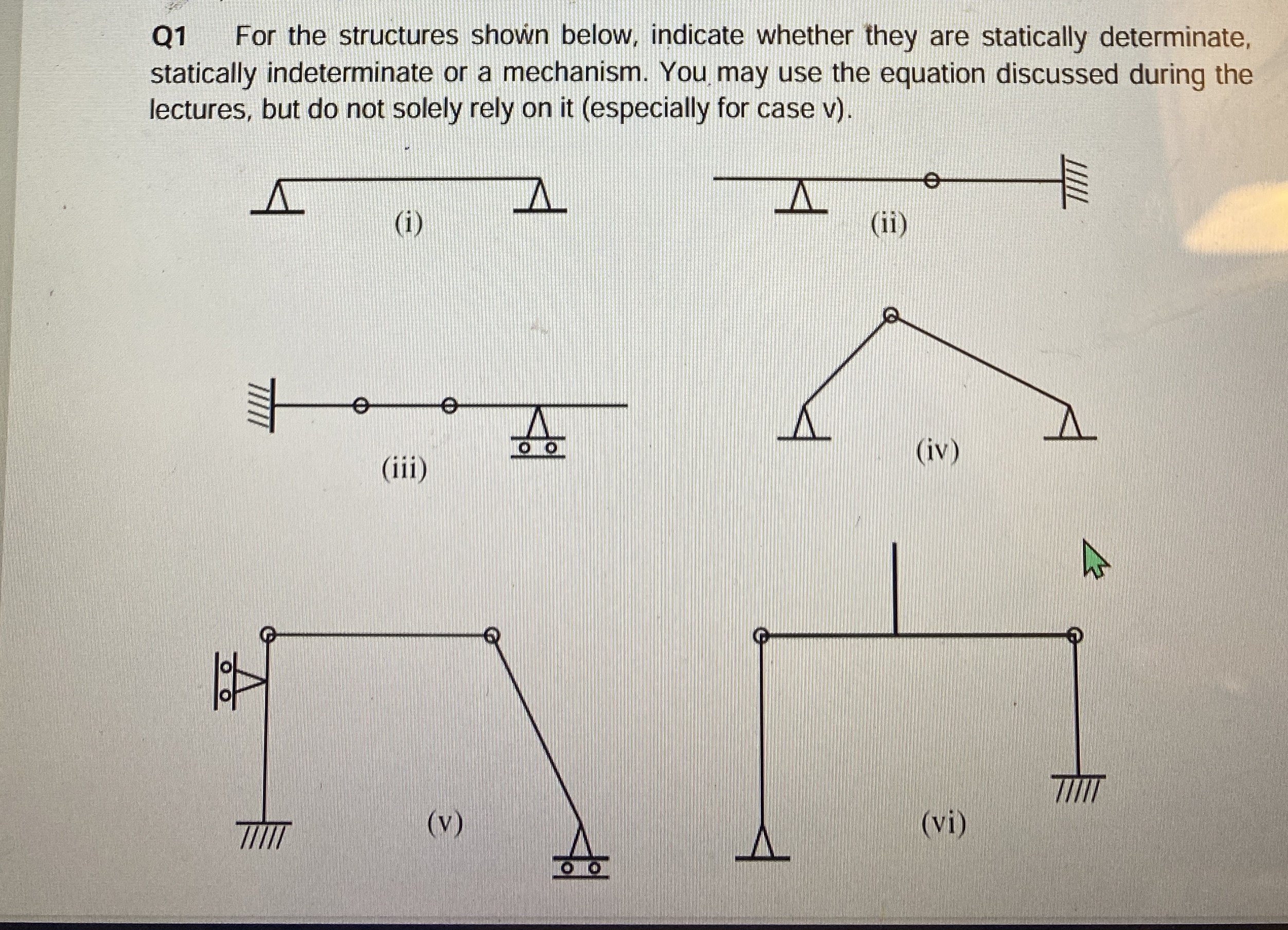 Q 1 For the structures shown below, indicate