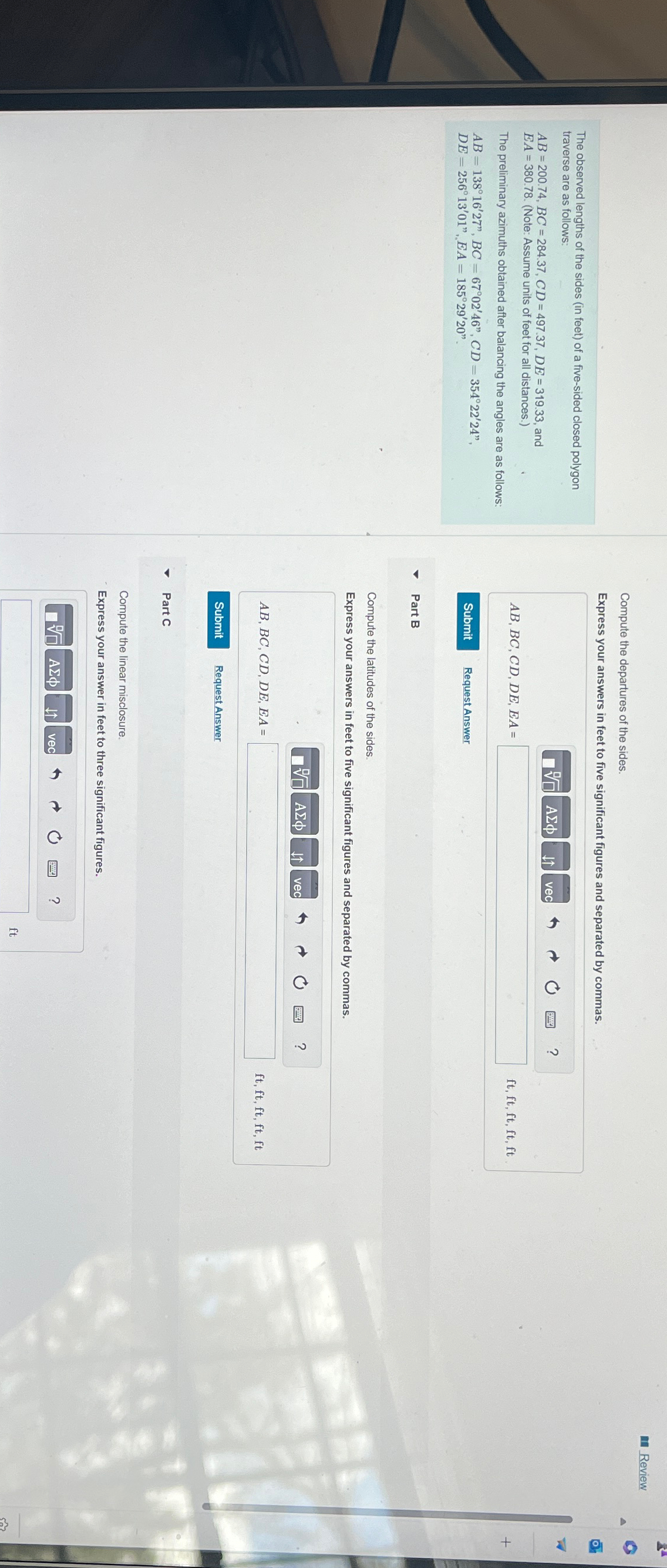 Review The observed lengths of the sides ( in