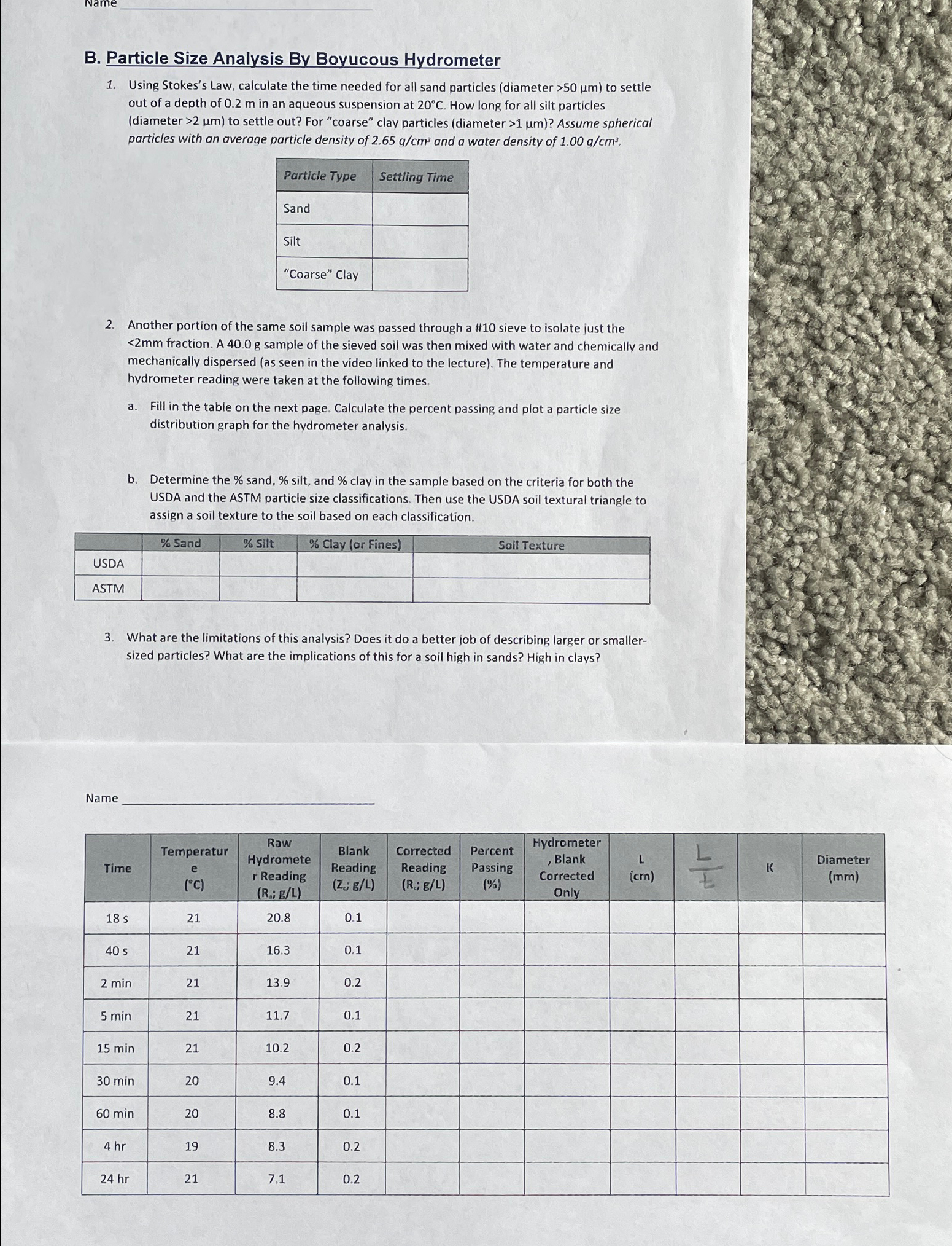 B . Particle Size Analysis By Boyucous Hydrometer