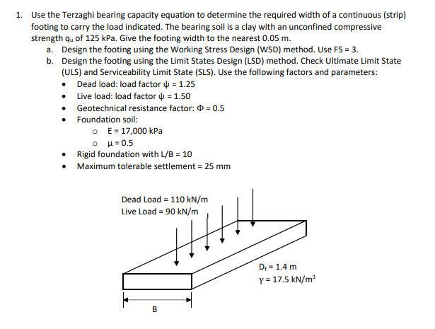 Use the Terzaghi bearing capacity equation to