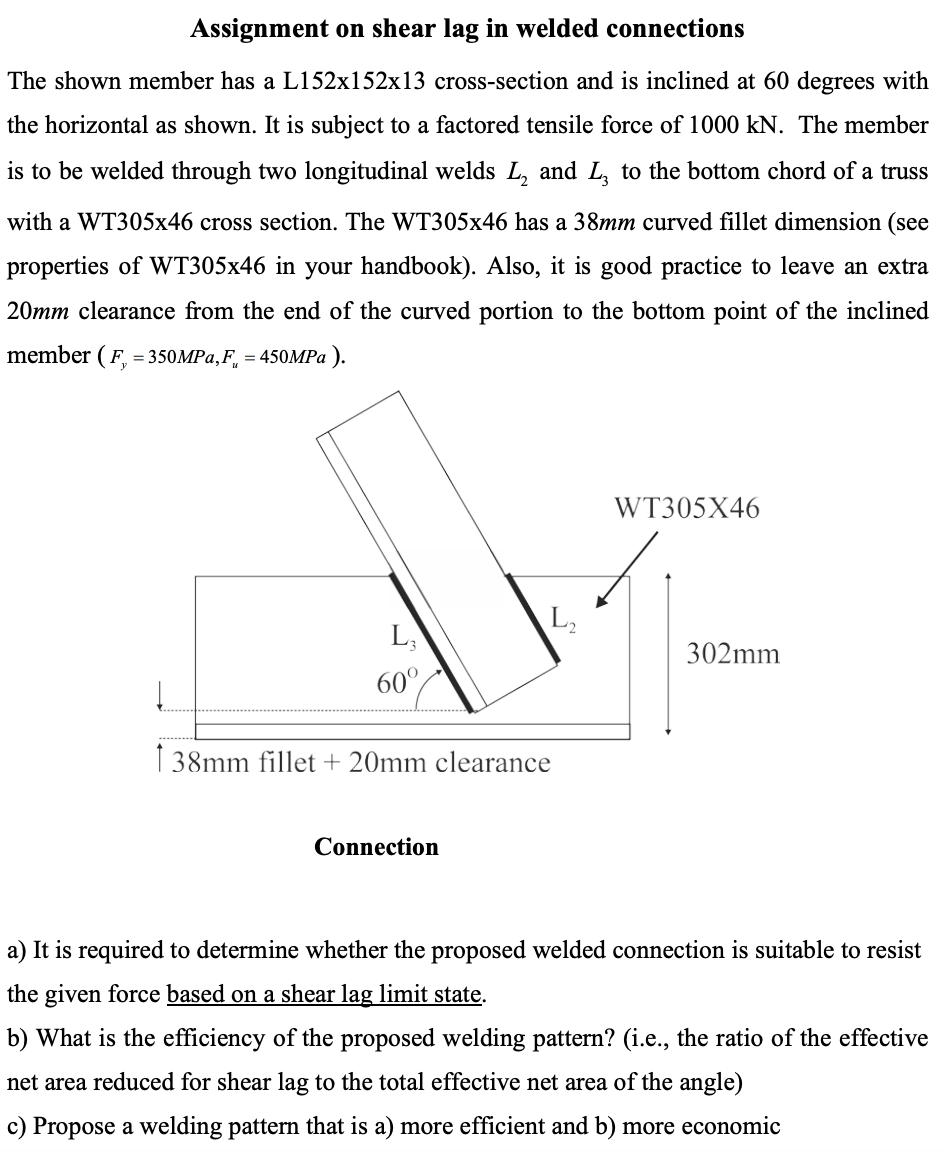 Assignment on shear lag in welded connections The