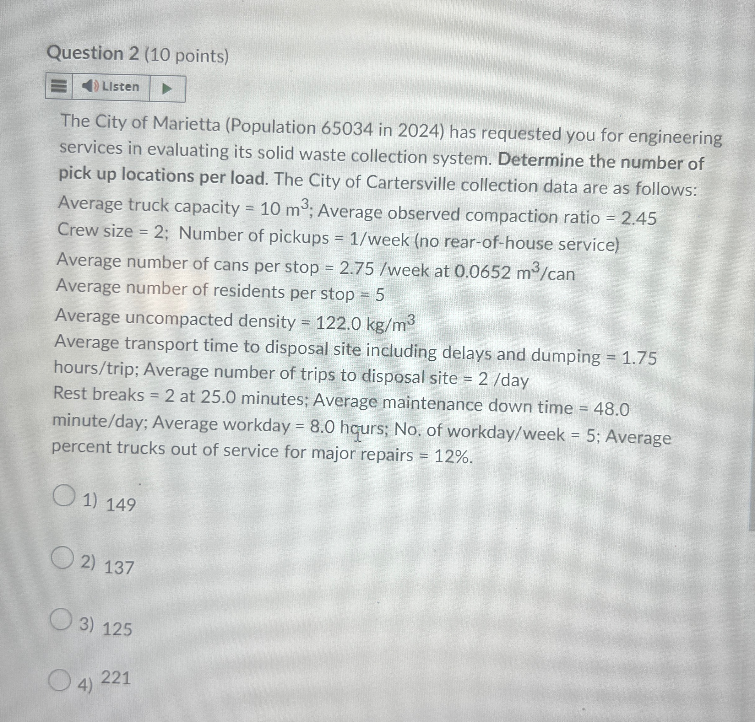 Question 2 ( 1 0 points ) The City of Marietta (