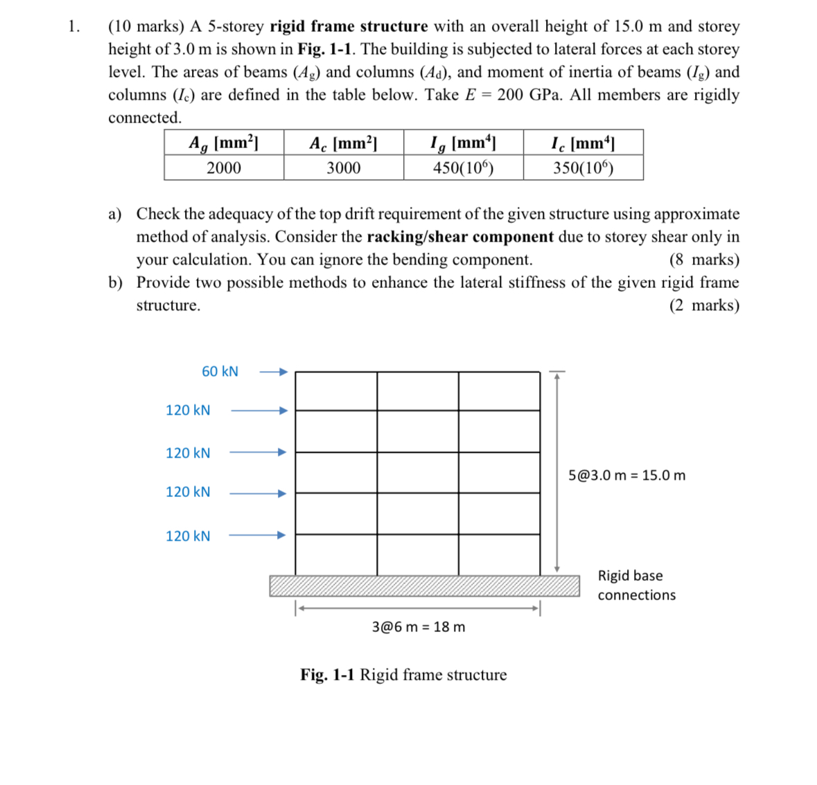 ( 1 0 marks ) A 5 - storey rigid frame structure