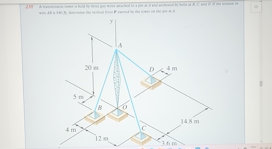 2 . 1 1 1 A transmission tower is held by three