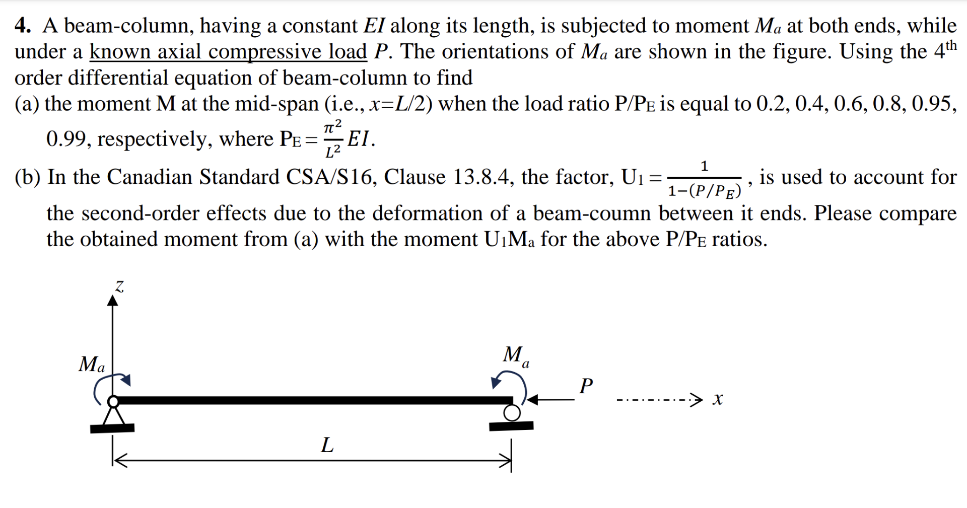 A beam - column, having a constant E I along its